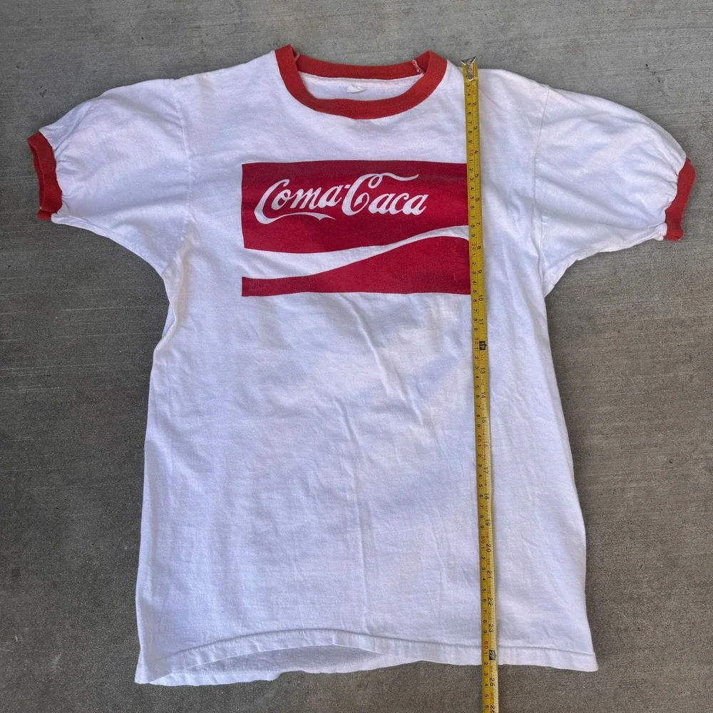 Vintage 60s Coma Caca Coca Cola Parody Ringer T-Shirt Graphic Tee Mens Medium